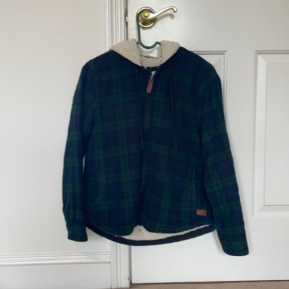 Women’s scotch plaid flannel Sherpa-lined hoodie